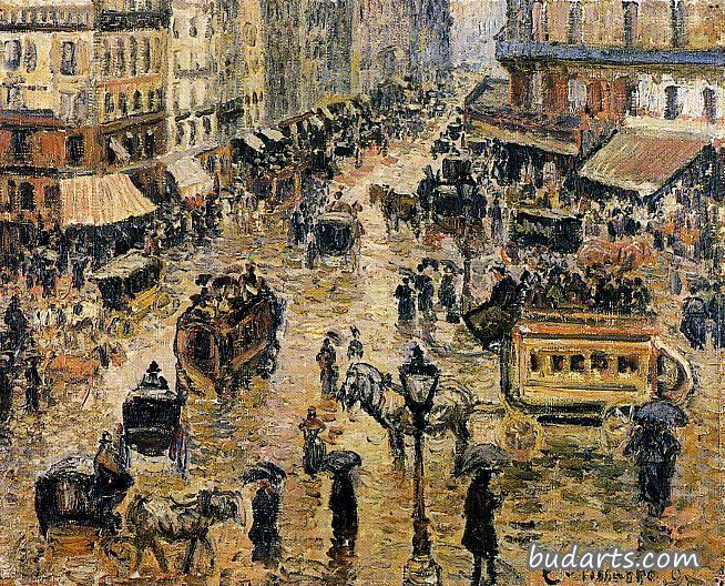 巴黎哈维尔广场；下雨