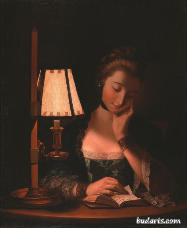 在纸铃罩下看书的女人