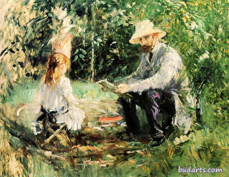 尤金·马内特和他的女儿在花园里