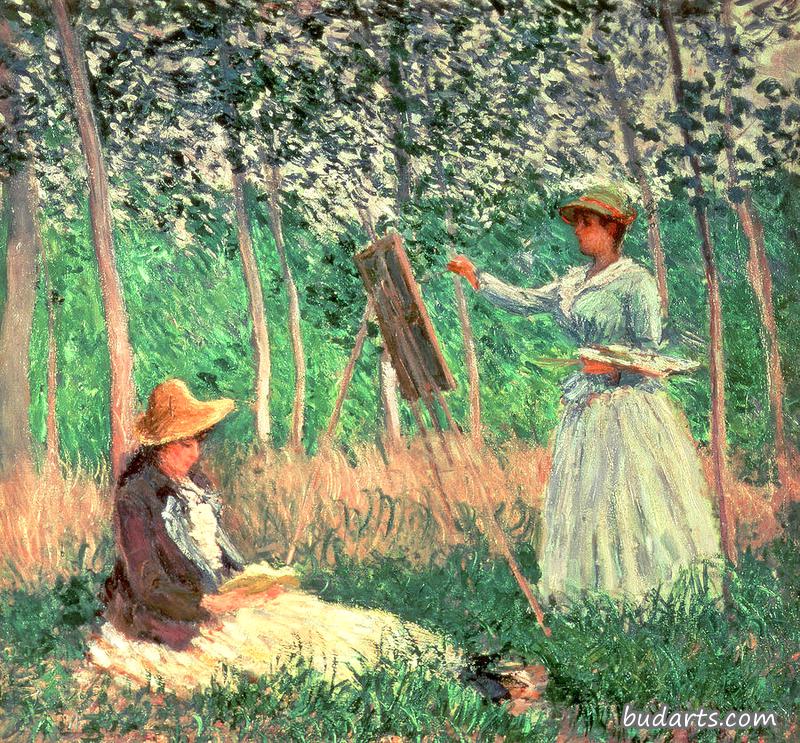 在吉弗尼的树林里：布兰奇和苏珊娜一起在画架上冲洗