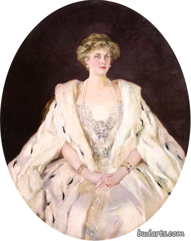 佩滕贝格的维多利亚女王尤金妮亚的肖像，披着貂皮