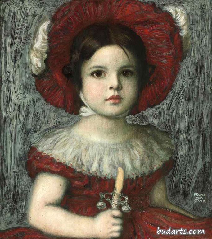 艺术家的女儿玛丽戴着红帽子