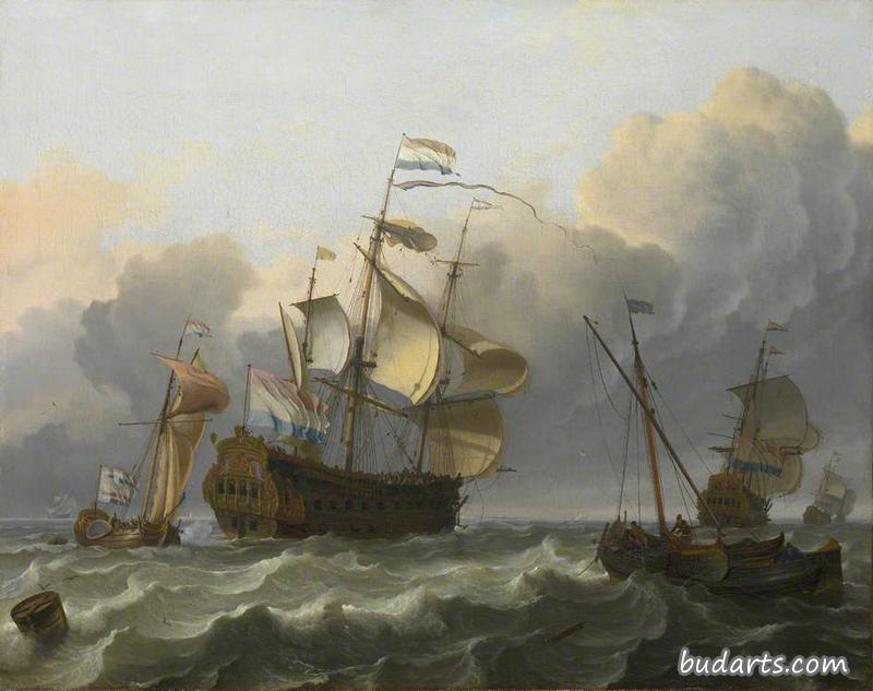 船尾有游艇的荷兰旗舰