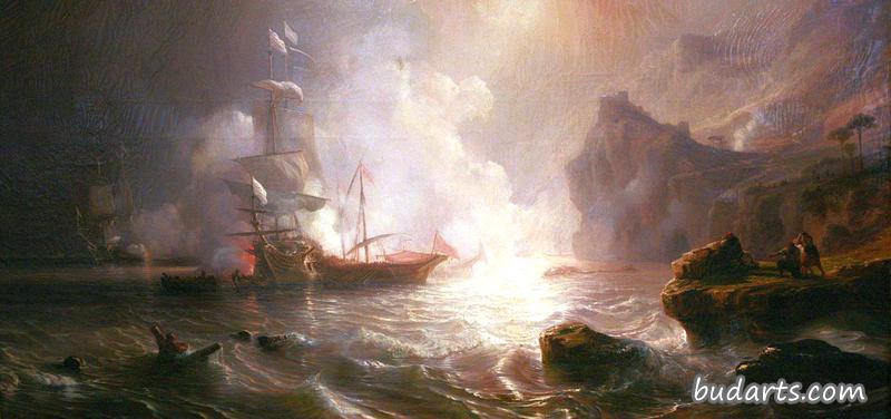 一艘法国线舰和两艘巴巴拉海盗船的战事