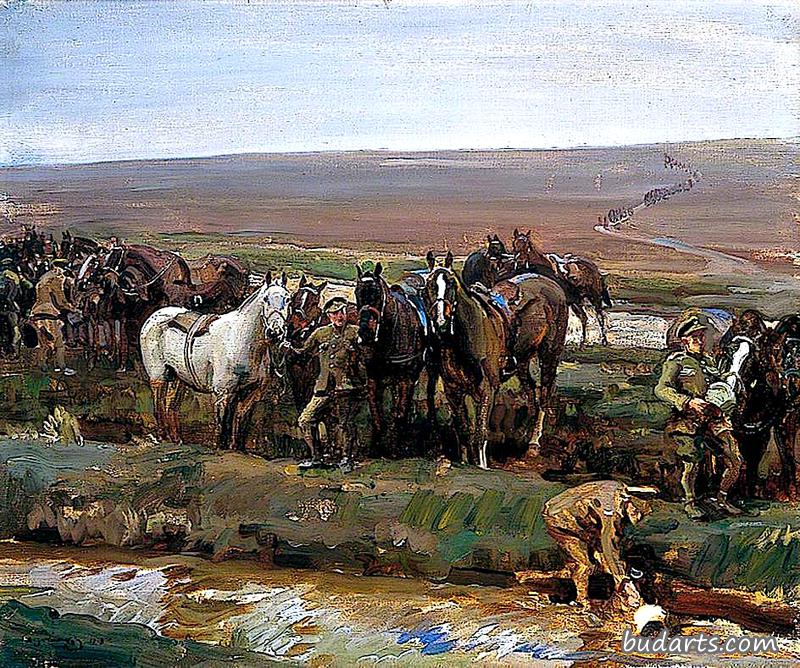 1917年，加拿大军队在法国为马饮水