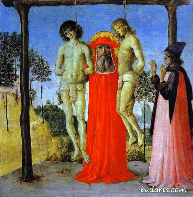圣哲罗姆在绞架上扶着两个人