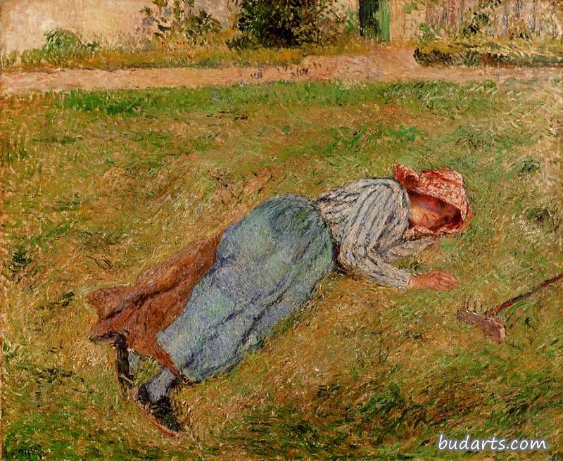 休息，躺在草地上的农家女孩，庞托伊丝