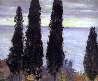 Cypress Trees by the Sea