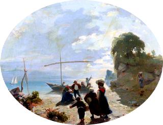 Landscape: The Shore of a Lake, with Figures