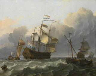 船尾有游艇的荷兰旗舰