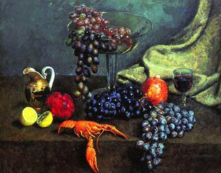 Still Life with Grapes, Lemon and Crayfish