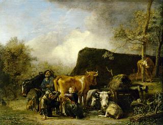 Woman Milking a Cow
