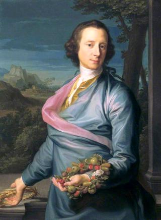马修·费瑟斯顿爵士的肖像，第一英国电信，下院议员，带着水果和玉米的花环