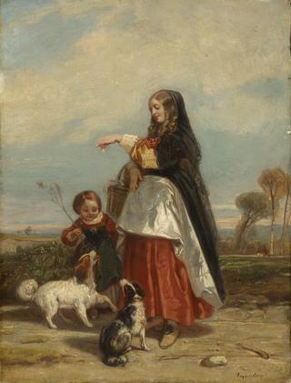Woman and Child with Dogs