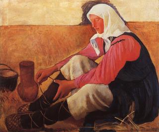Peasant Woman Putting on Her Shoes