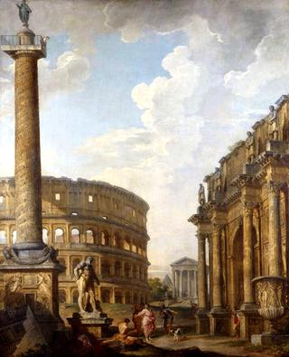 图拉真柱和罗马遗迹的奇幻景观