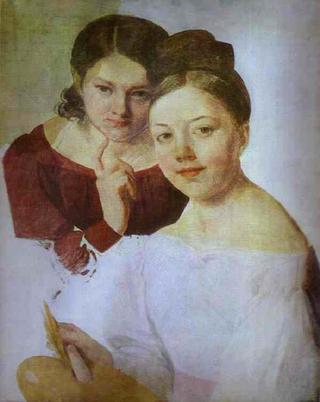 艺术家女儿亚历山德拉和费利萨塔的肖像