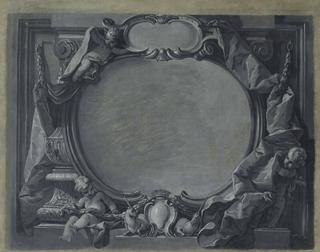 A Trompe-l'œil Cartouche with Putti and Unicorns