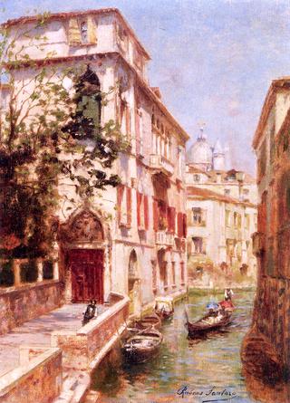 View of a Gondola on a Canal, Venice