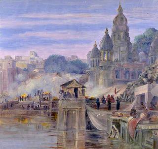 The Burning Ghats. Benares. India. October 1878
