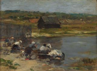 Washerwomen at the Edge of a Pond