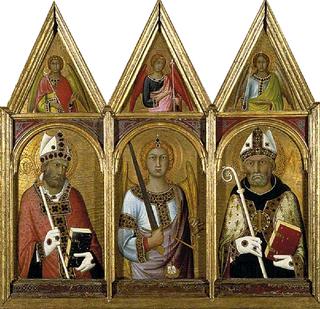 圣双子座，圣迈克尔和圣奥古斯丁与天使