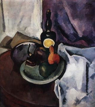 Still Life with a Black Bottle, Pipe and Two Pears