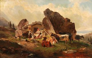 Cattle, Goats and Peasants by an Alpine Shack