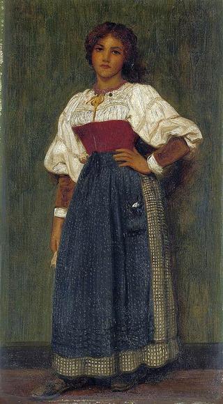 Standing Girl in Blouse and Skirt
