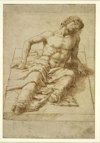 drawing (Young man half-lying on a stone slab )