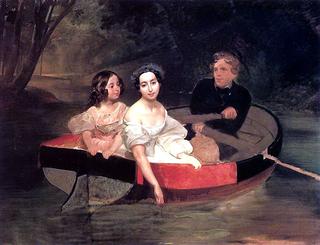 叶男爵夫人自画像，N、 梅勒·扎科梅尔斯卡娅和一个在船上的女孩，（未完成）