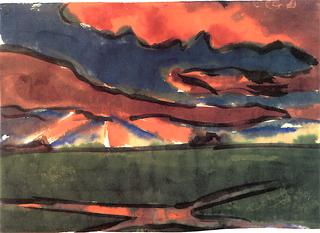 Marshy Landscape with Orange Clouds