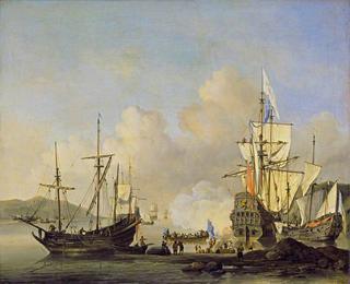 Calm:  French Merchant Ships at Anchor