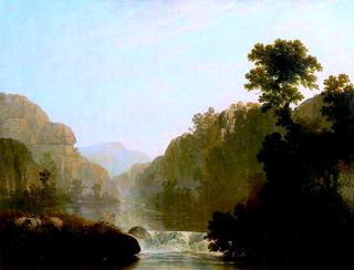 Rocky Landscape with a River and Sheep