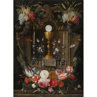 Eucharist among garlands of flowers and fruit
