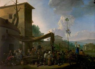 A Village Festival with Peasants Merrymaking Outside an Inn