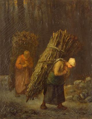 采伐木材的农妇