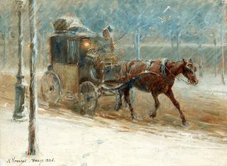 Boulevard winter scene with horse-drawn carriage