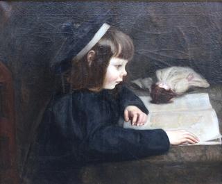 Young girl reading with doll