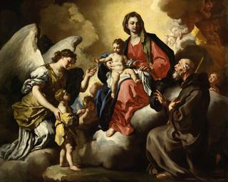 圣母子与一个男孩由他的守护天使和S.Francesco di Paola介绍