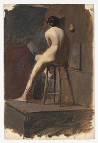 Female Nude, from Rear, Seated on a Stool
