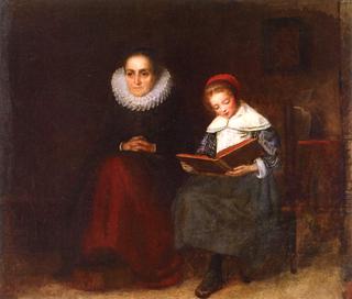 老太太和孩子在看书