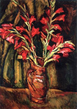 Red Gladiolas in a Vase