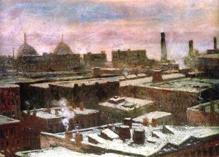View of City Rooftops in Winter
