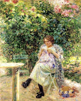 Woman with Her Sewing in a Garden