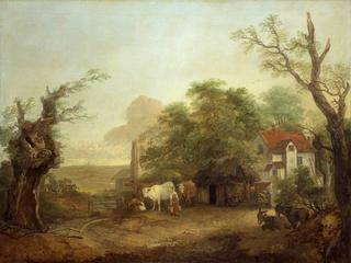 Farmyard with Milkmaid, Cows and Donkeys