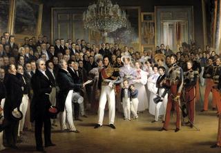 The members of the Chamber of Deputies are received at the Palais Royal by the duke of Orleans and his family, Paris 7th August 1830