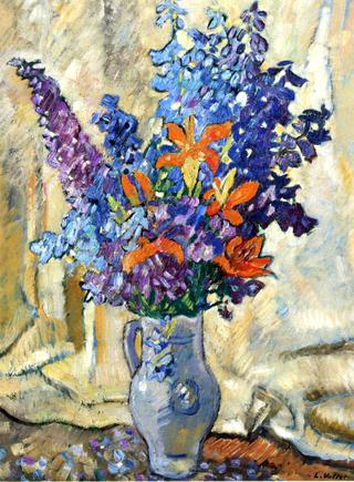 Lilies and Delphiniums Stoneware Pitcher