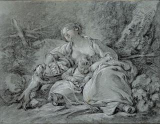 Sleeping Woman with her Child and Dog
