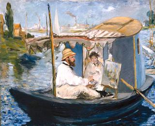 Claude Monet Painting on His Boat-Studio in Argenteuil